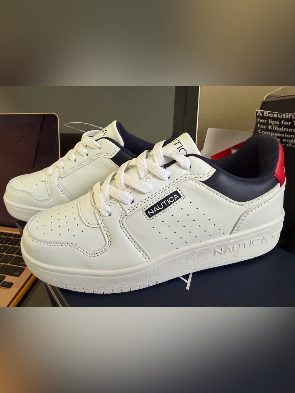 Nautica Kids White Sneakers with Navy and Red Details